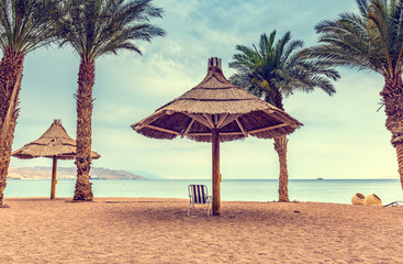 Central public beach in Eilat - famous tourist resort and recreational city in Israel and Middle East
