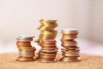 The coins are stacked in different positions