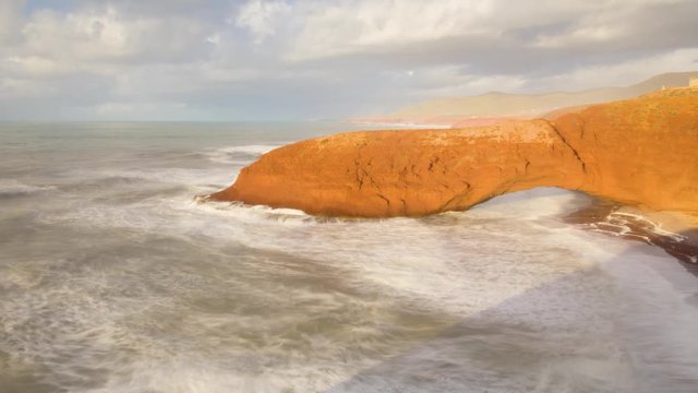 Legzira beach sunset hyper zoom timelapse, Morocco