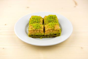 Turkish traditional sweet baklava on plate.