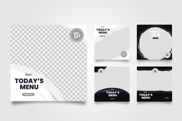 White and black minimalist brush social media post template for food menu
