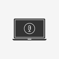 Laptop with microphone icon. Vector Illustration