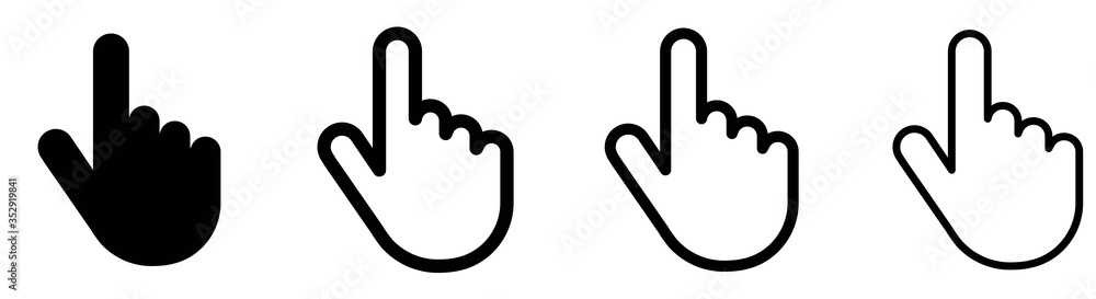 Poster Pointer click icon сollecton. Mouse Arrow Icon design set. Set of Hand Cursor icons click and Cursor icons click.Clicking cursor.Vector isolated symbols collection