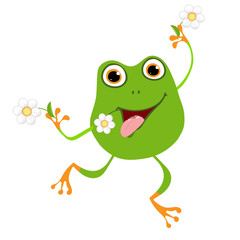 Illustration of a Green Frog and Daisies