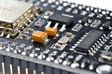 Macro detail of wireless wifi programmable microcontroller module, electronic small computer for...