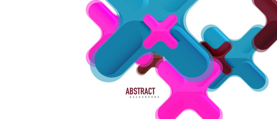 Glossy multicolored plastic style cross composition, x shape design, techno geometric modern abstract background. Trendy abstract layout template