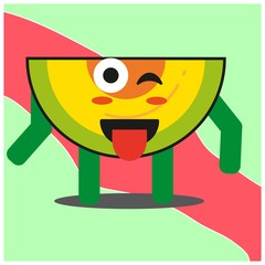 Cute slice of melonfruit cartoon face mascot character with hand and leg vector design