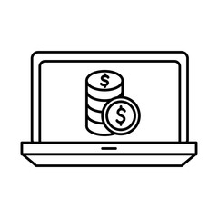 Coins inside laptop line style icon vector design