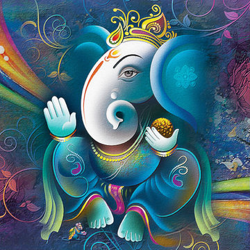Ganesha painting, UV Wall Art Painting or Wallpaper for Living room and Bedroom. Lord Ganesha Painting on abstract decorative background For Home Decoration, Beautiful poster of Lord Ganesha(Artwork).