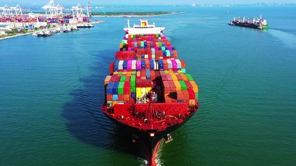 Global transport cargo and logistic business import and export, Container ship in seaport terminal, Container cargo vessel freight shipping company commercial worldwide, Freight transportation ship.