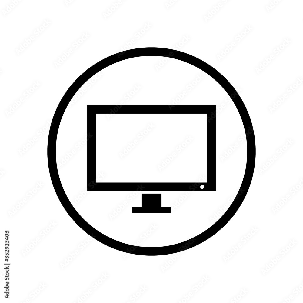 Fototapete black round computer screen monitor icon, simple clear button sign, flat design interface element fo