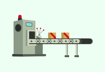 Conveyor assembly line in outline style. Automatic production line concept. Industrial mass production conveyor. Vector illustration
