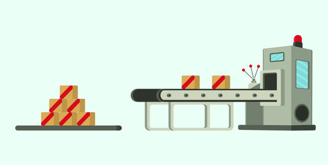 Conveyor assembly line in outline style. Automatic production line concept. Industrial mass production conveyor. Vector illustration