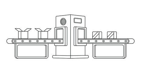 Conveyor assembly line in outline style. Automatic production line concept. Industrial mass production conveyor. Vector illustration
