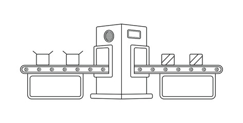 Conveyor assembly line in outline style. Automatic production line concept. Industrial mass production conveyor. Vector illustration