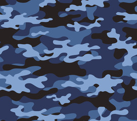 
Blue camouflage seamless pattern vector illustration military background