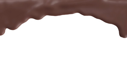 Melted Milk Chocolate flows from the surface on white background