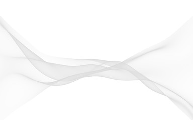 White abstract background. Fluttering white scarf. Waving on wind white fabric. 3D illustration