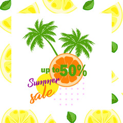 Palm trees and oranges stylish flat design instagram post summer discounts