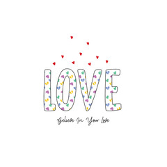 love heart pattern colorful text line tee illustration art vector