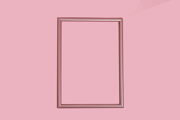 Empty mother-of-pearl pink frame in the center on a pastel background with copy space