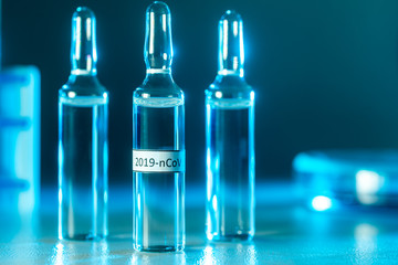 Ampoules with vaccine or medicine for coronavirus