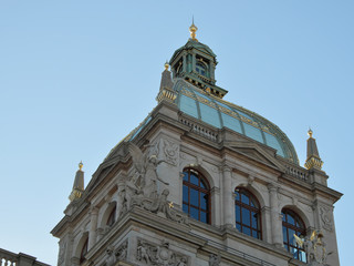 Fototapeta na wymiar The dome of the Prague National Museum against the sky.