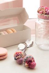 still life of sweets, handmade decorative cakes on spoons