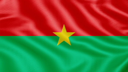 Flag of Burkina-faso. Realistic waving flag 3D render illustration with highly detailed fabric texture.