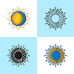 Coronavirus cell icon set in flat and line style