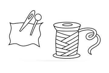 Doodle needle icon isolated on white. Outline sewing. Hand drawing line art. Sketch vector stock illustration. EPS 10