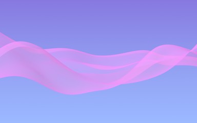 Pink wave on blue sky abstract background. Fluttering pink scarf. Waving on wind pink fabric. 3D illustration