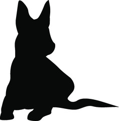 shepherd dog,resting dog, black silhouette dog on the isolated line(circuit) on the white background illustration