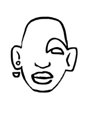 Minimalistic line art drawing of female face on the white isolated background. Abstract trendy clip art element.