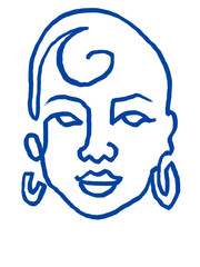 Minimalistic line art drawing of female face on the white isolated background. Abstract trendy clip art element.