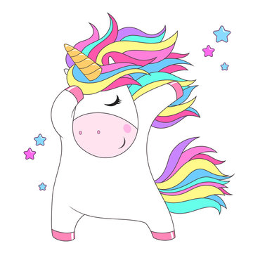 Cute unicorn with rainbow hair