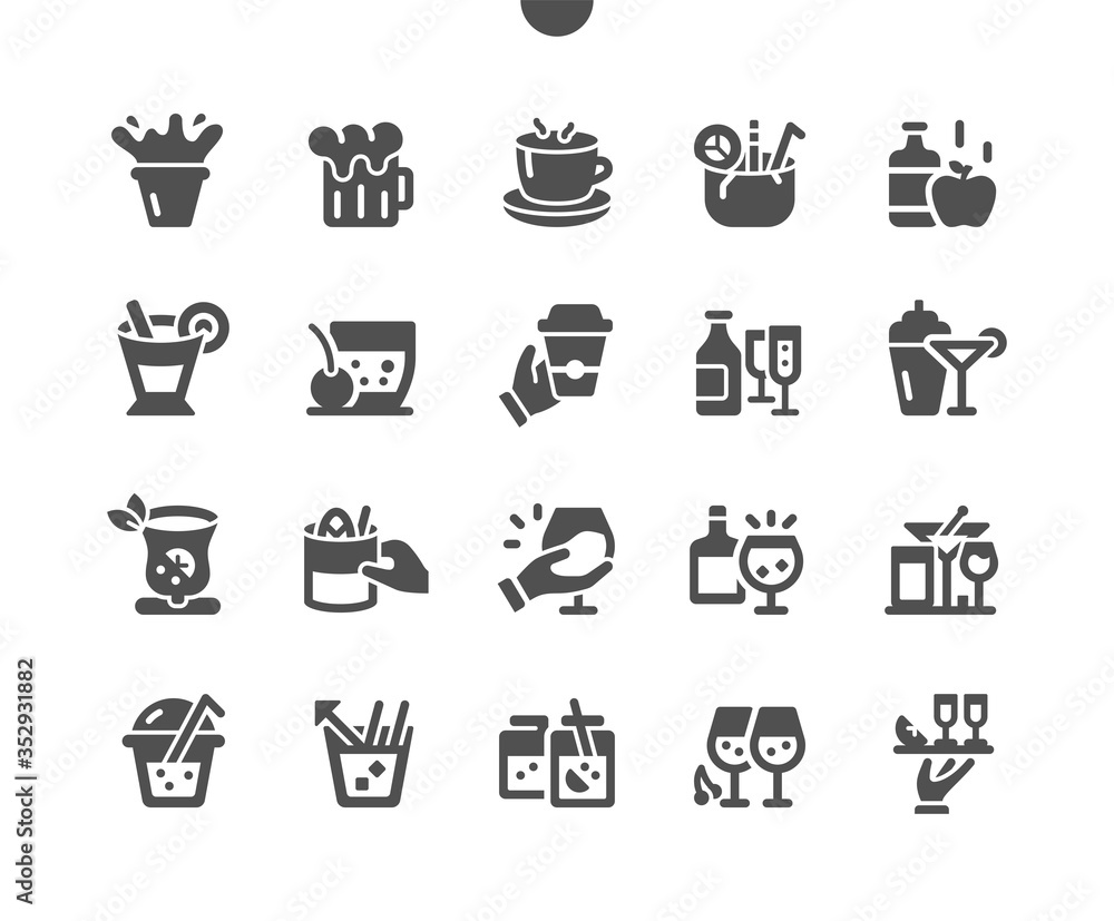 Poster drinks well-crafted pixel perfect vector solid icons 30 2x grid for web graphics and apps. simple mi