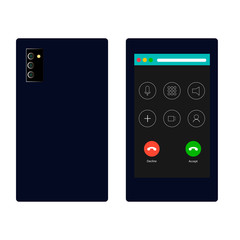 Black realistic modern smartphone, front and back view on isolated background, vector illustration