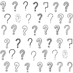 Vector seamless pattern with question marks. Doodle, sketch, cartoon style. Black and white simple background design. question mark hand draw symbol. Vector seamless pattern on white background