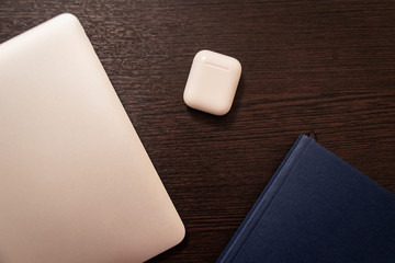 Notebook, pen, pencil and notebook on the table. Remote work.