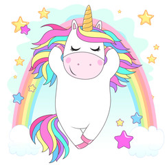 White unicorn with rainbow hair vector art