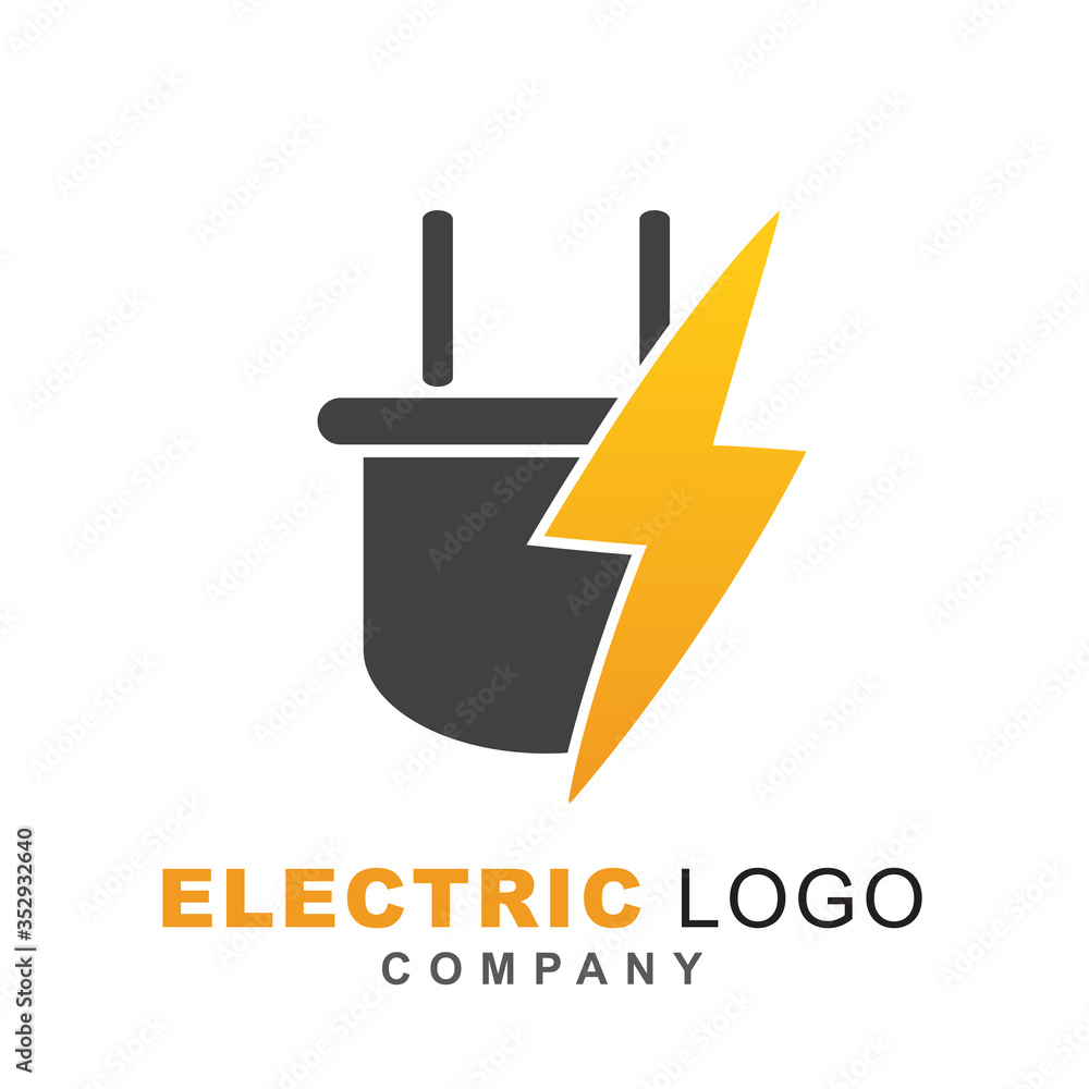 Poster electric power vector logo design element with plugin shape. service energy and thunder electricity 