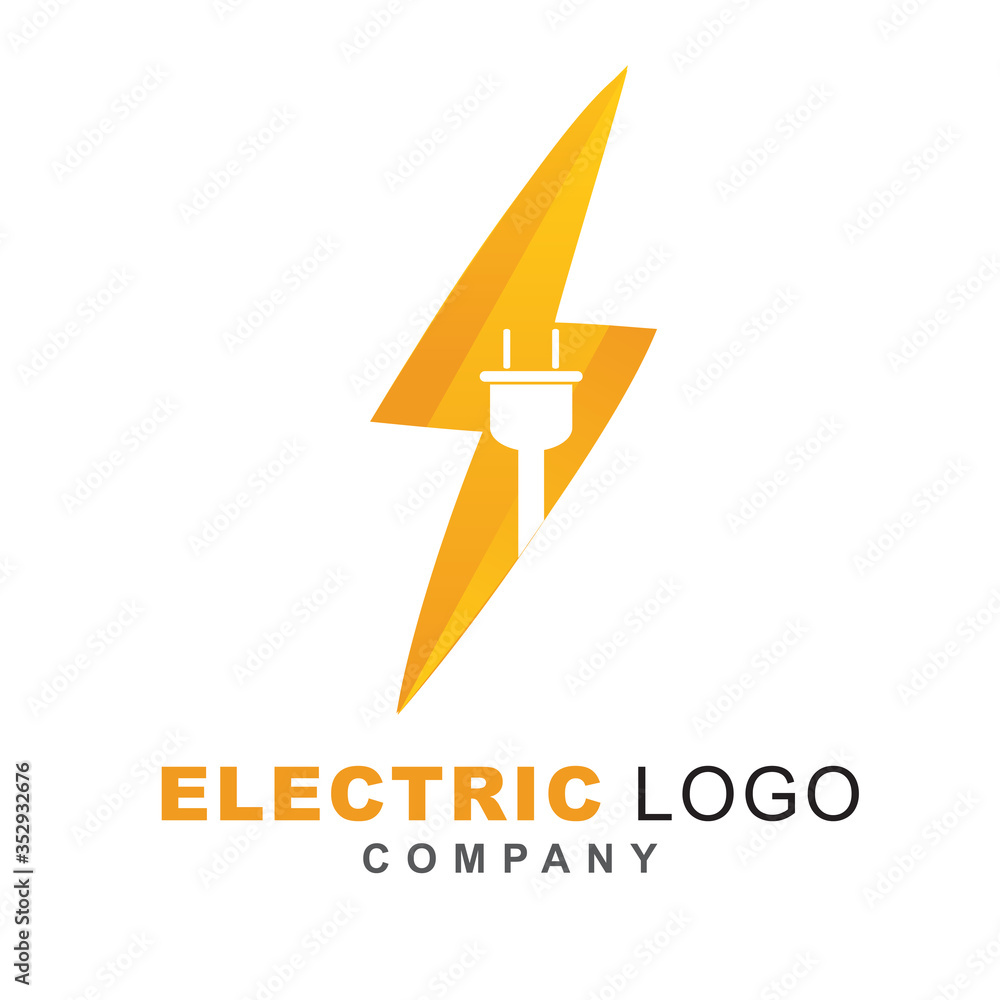 Poster electric power vector logo design element with plugin shape. service energy and thunder electricity 