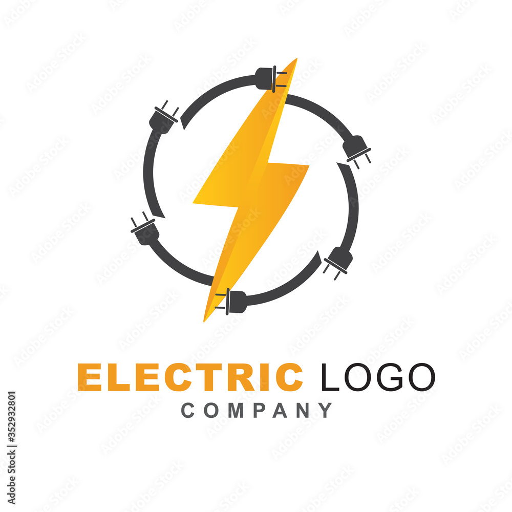 Poster electric power vector logo design element with plugin shape. service energy and thunder electricity 