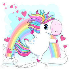 Cute little unicorn with rainbow hair