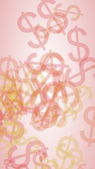 Multicolored translucent dollar signs on white background. Red tones. 3D illustration