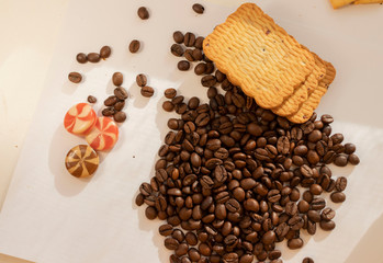 red candy roasted coffee beans cookies morning