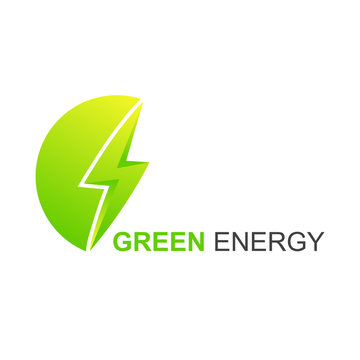 Green electric power vector logo design element with Natural shape. Eco energy and bio thunder electricity symbol concept. Lightning bolt sign. Flash vector emblem template. Power fast speed