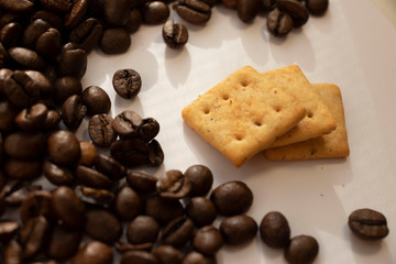 large cookies roasted coffee beans on a white background