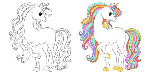 Cute unicorn line and color. Vector illustration for coloring book © SveslaTasla